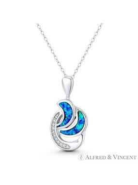 Freeform Charm Lab-Created Opal CZ Crystal 925 Sterling Silver Statement Pendant